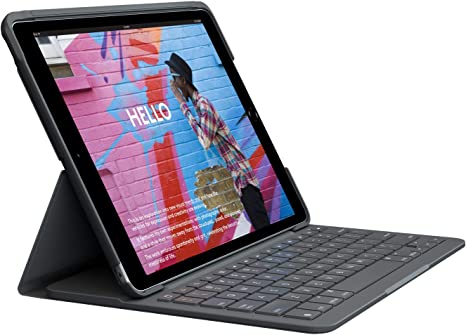 Logitech Slim Folio, étui clavier pour iPad (7e, 8e et 9e générations) avec clavier sans fil intégré, Clavier Français AZERTY - Graphite