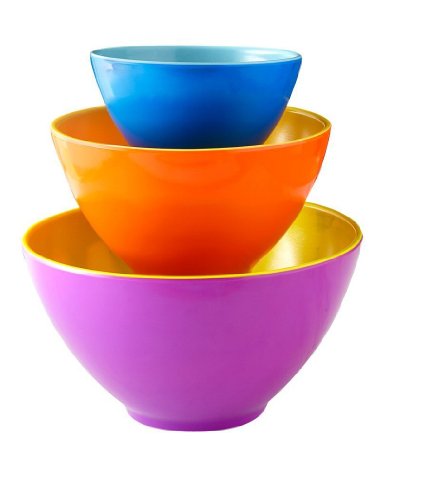 iEnjoyware Melamine Mixing Bowls - Set of 3 - Mix, Prep & Store Foods with Ease - Two-Tone Nesting Design for Easy Storage - Colorful & Fun