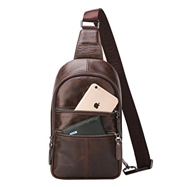 Men's Leather Shoulder Bag Crossbody Sling Hiking Satchel Chest Bags Pack Small Backpack Cool