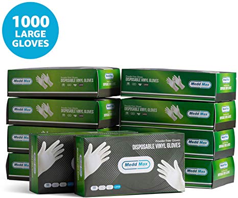 1000 Large Size Disposable Vinyl Gloves Powder Free Latex Free Allergy Free Multi-Purpose Heavy Duty Super Strength Cleaning Gloves Food Grade (10 Pack)