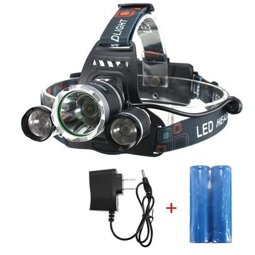 OUTERDO 5000Lumen Led Headlamp 4 Mode Head Lamp Headlight 3 CREE Chips XML T62R5 Waterproof Headlamps2 Pack of 18650 Rechargeable BatteryAC Charger For Outdoor Camping Biking Hunting Fishing