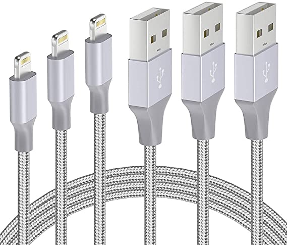 iPhone 13 Charger Cord - 3 Pack 3/6/10 ft MFi Certified Lightning Cable Nylon Braided Fast Charging Syncing Cord Compatible with iPhone 13 12Pro Max 11 X Xs XR 8 7 6 Plus Mini iPad Airpods, Gray
