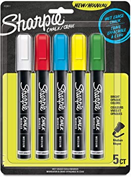 Sharpie Chalk Marker, Wet Erase Markers, Assorted Colors, 5 Count