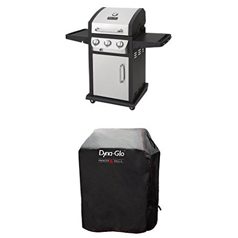 Dyna-Glo DGB390SNP-D Smart Space Living 36,000 BTU 3-Burner LP Gas Grill and Premium Grill Cover,Small