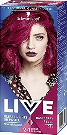 Schwarzkopf Live Ultra Bright or Pastel Colouration, Raspberry Rebel Number 091 - Pack of 3