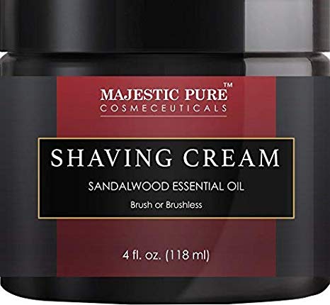 Sandalwood Shaving Cream for Men and Women by Majestic Pure - Smooth Close Refreshing Shave Cream Gel for Smile, 4 fl oz