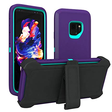 Galaxy S9 Case, ToughBox [Armor Series] [Shock Proof] [Purple | Aqua] for Samsung Galaxy S9 Case [Comes with Holster & Belt Clip] [Fits OtterBox Defender Series Belt Clip for S 9 Phone Cover]