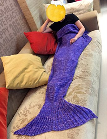 Mermaid Blanket for Kids, SEANUT Mermaid Sleeping Bag Blanket Cable Knitted (Deep purple)