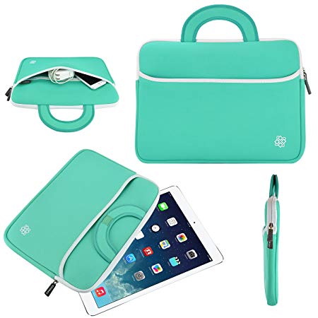 10.1 Inch Tablet Sleeve, KOZMICC Tablet Case Cover (Mint Turquoise Teal Green/White) with Handle