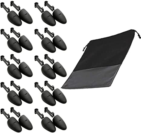 WAJJ 10 Pairs Practical Adjustable Length Men Shoe Tree Stretcher Holder Shaper Support with A Shoe Bag（Men Black）