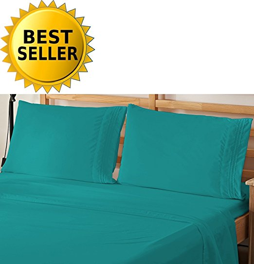 4-Piece Bed Sheet Bedding Set! Luxury Softness Elegant Comfort 1500 Thread Count Egyptian Quality Wrinkle Free with Deep Pockets , King, Turquoise