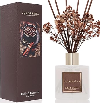 Cocorrína Reed Diffuser Sets - Coffee & Chocolate Scented Diffuser with Sticks Home Fragrance Reed Diffuser for Bathroom Shelf Decor