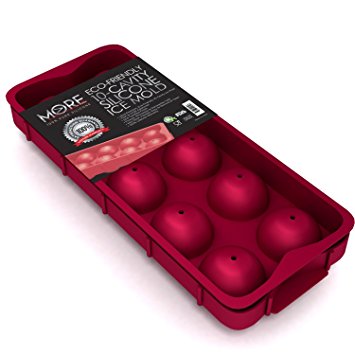 More Cuisine Essentials BG - 0103I, Eco-Friendly 10 Whiskey Ice Balls - Ultra-Premium Food Grade Silicone Ice Ball Maker/Mold - Silicone Ice Sphere Mold Comes With FREE Placement Tray - Set of 1, Burgundy Wine