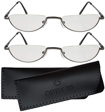 Reading Glasses Men - Half Frame Readers - 2 Pack Fashion Men's Reading Glasses with Pouch