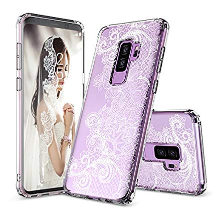 Galaxy S9 Plus Case, Galaxy S9 Plus Case for Girls, MOSNOVO White Floral Lace Henna Mandala Pattern Clear Design Back Case with TPU Bumper Case Cover for Samsung Galaxy S9 Plus