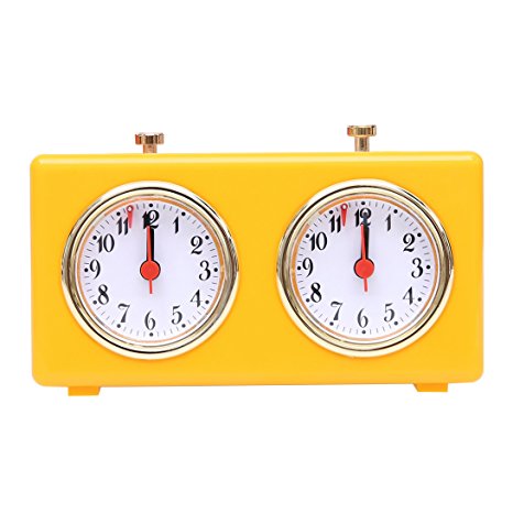 Retro Shiny Yellow Analog Chess Clock Timer - Wind-Up Mechanical Chess Clock with Large Easy-to-Read Dials, No Battery Needed - By Better Line