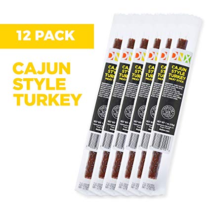 DNX Sticks, Cajun Style Turkey Meat Stick, Free Range, Uncured, High Protein Meat Snack, Keto, Paleo, Whole30, Gluten-Free, Dairy-Free, Grain-Free, Nitrate-Free, Non-GMO, Low Carb (12 Pack)