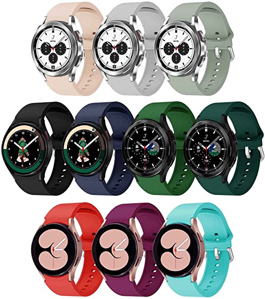Suremita 10 Pack Bands Compatible with Samsung Galaxy Watch 4 Band 40mm 44mm, Galaxy Watch 4 Classic 42mm 46mm, Galaxy Watch 5, Galaxy Watch 5 Pro, 20mm Sport Silicone Watch Band Adjustable No Gap Strap