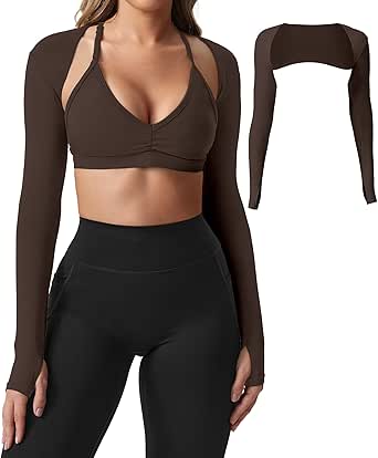 YEOREO Women Crop Top Long Sleeve Bolero Open Front Workout Cropped Shirts Sports Shrug