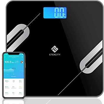 Etekcity Bluetooth Body Fat Scale, Smart BMI Weight Scale Digital Bathroom Wireless Scale, Body Composition Analyzer for 12 Essential Measurements with IOS/Android App, Larger Glass Platform and Large Display, 400lbs - Black