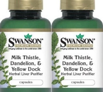 Milk Thistle, Dandelion & Yellow Dock - Herbal Liver Purifier by Swanson Premium 2 Bottles Total of 240 Caps