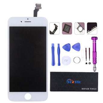 RSTH White LCD Screen Replacement Display Touch Digitizer with Frame for iPhone 6,Repair Tool Kit