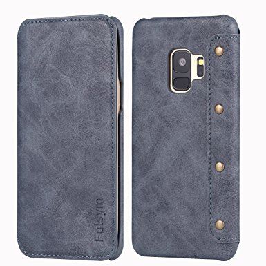 Samsung Galaxy S9 Case Wallet Leather Extra Thin, FUTSYM(TM) Premium Scratch Resistant Galaxy S9 Leather Flip Cover Case Folio Card Holder Holster, with Gift Box (S9-Gray)