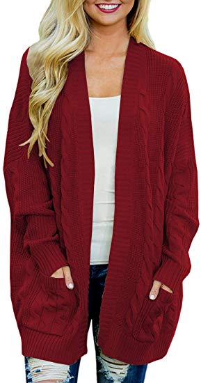 Arjungo Women's Oversize Open Front Long Sleeve Cardigan Sweaterst Cable Knit Boyfriend Loose Outwear with Pockets