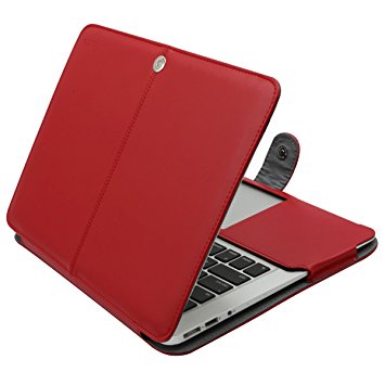 Mosiso PU Leather Book Folio Stand Case for MacBook Air 13 Inch (Models: A1466 and A1369) - Red