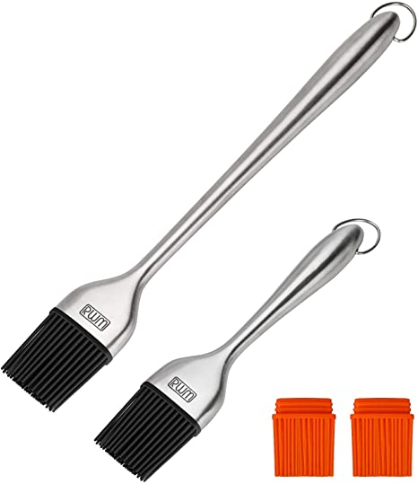 RWM Basting Brush - Grilling BBQ Baking, Pastry, and Oil Stainless Steel Brushes with Back up Silicone Brush Heads(Orange) for Kitchen Cooking & Marinating, Dishwasher Safe