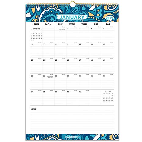 Cabbrix Large Monthly Wall Calendar 2019, 22-3/4" x 15-1/2", January - December, Wirebound (X-Large)