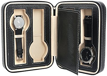 Mantello 4-Slot Portable Watch Travel Case Storage Organizer, Black