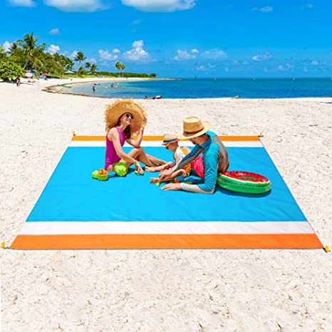 WIWIGO Sandproof Beach Blanket, Oversized Sand Free Beach Mat 79" X 82" Suitable for 4-7 Adults, Waterproof Lightweight Picnic Mat for Travel, Camping, Hiking(White)
