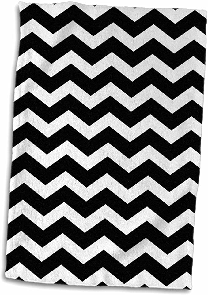 3D Rose Black and White Chevron Pattern-Modern Contemporary Bold Zigzag Stripes-Retro Zig Zags Hand/Sports Towel, 15 x 22, Multicolor