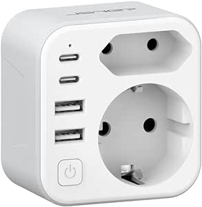 JSVER Reiseadapter für Südafrika,Steckdosenadapter Typ M 2 Steckdose Südafrika Deutschland Reisestecker Adapter mit 2 USB C&2 USB A(3,4A 17W) für Südafrika Namibia,Lesotho, Mosambik(Weiß)