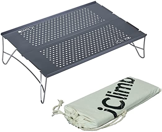 iClimb Mini Solo Folding Table Ultralight Compact for Backpacking Camping Hiking Beach Picnic (Gunmetal, S)