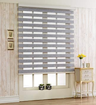 Foiresoft Woodlook 47, Grey, W 31 x H 47 inch Zebra Roller Blinds, Dual Layer Shades, Sheer or Privacy Light Control, Day and Night Window Drapes, 10 to 110 inch Wide