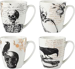 Lenox Vintage Gold Halloween Mugs, Set of 4, 2.91, White