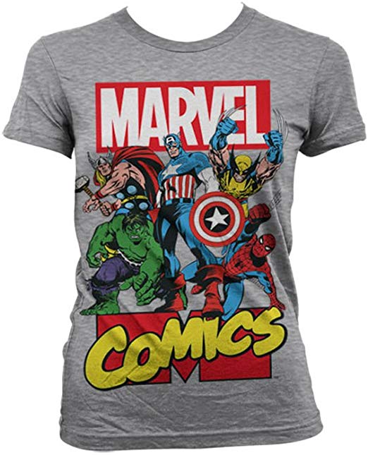 Marvel Comics T Shirt Heroes new Official Womens Skinny Fit Grey