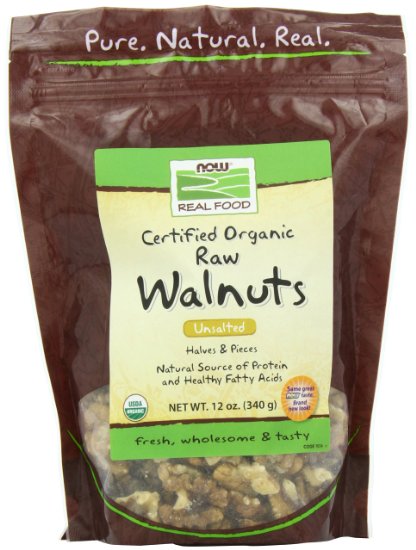 Now Foods Certified Organic Walnuts Raw Halves and Pieces Unsalted 12-Ounce Bag