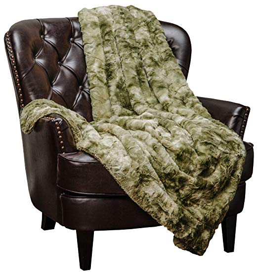 Chanasya Fuzzy Faux Fur Throw Blanket - Light Weight Blanket for Bed Couch and Living Room Suitable for Fall Winter and Spring (60x70 Inches) Green