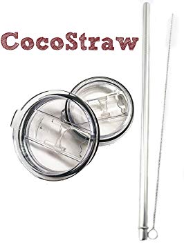 CocoStraw 30oz Straw Lid   Stainless Steel Straw Replacement for Yeti RTIC Polar Drifter Big Boss Sic Tumbler Rambler Cups with Cleaning Brush NO SPILL
