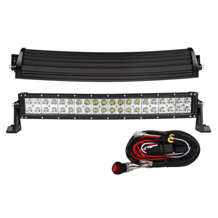 MICTUNING Curved 22" 120W- 3B139C -CREE LED Work Light Bar Combo High Intensity Radius Auxiliary Fog Driving Lamp with FREE Toggle Switch Wiring Harness (12FT)