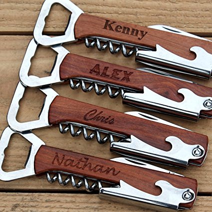 Customized Wood Corkscrew and Multi-Tool - Wedding Groomsmen Gift - Personalized Monogrammed for Free