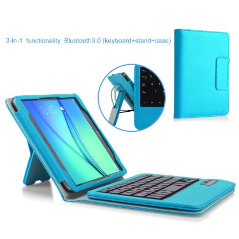 MoKo Samsung Tab A 80 Case - Wireless Bluetooth Keyboard Cover Case for Samsung Galaxy Tab A 80 inch Tablet SM-T350 Light BLUE With Smart Cover Auto Wake  Sleep