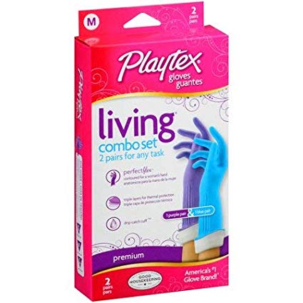 Playtex Living Combo Set Purple and Blue Drip Catch Medium Latex Gloves, 2 CT