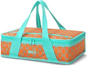 MIER Insulated Casserole Carrier for Hot or Cold Food Thermal Food Carrier Bag for Lasagna Potluck Parties Picnic Cookouts, Fits 9"x13" Baking Dish/Foil Pan, Orange