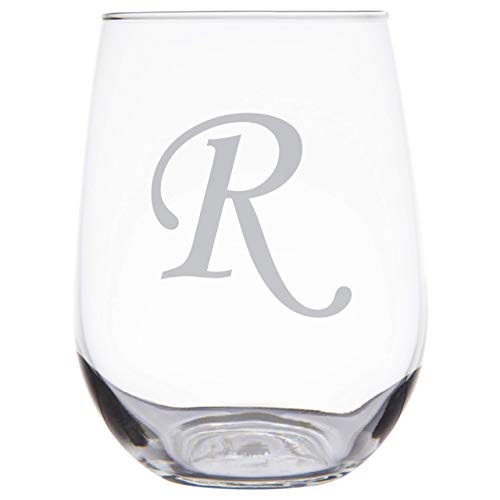 Custom Engraved Wine Glass Personalized with Initial or Text, 17 oz Stemless Wine Glass - SG03