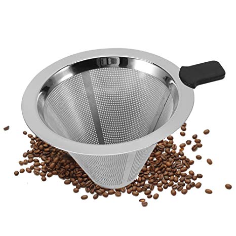Yosooo Stainless Steel Mesh Pour Over Cone Coffee Dripper Funnel Filter Tea Strainer Silicone Grip Dishwasher Safe