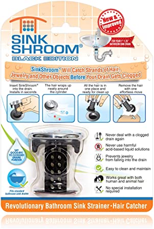SinkShroom Chrome Edition Revolutionary Bathroom Sink Drain Protector Hair Catcher, Strainer, Snare, Black